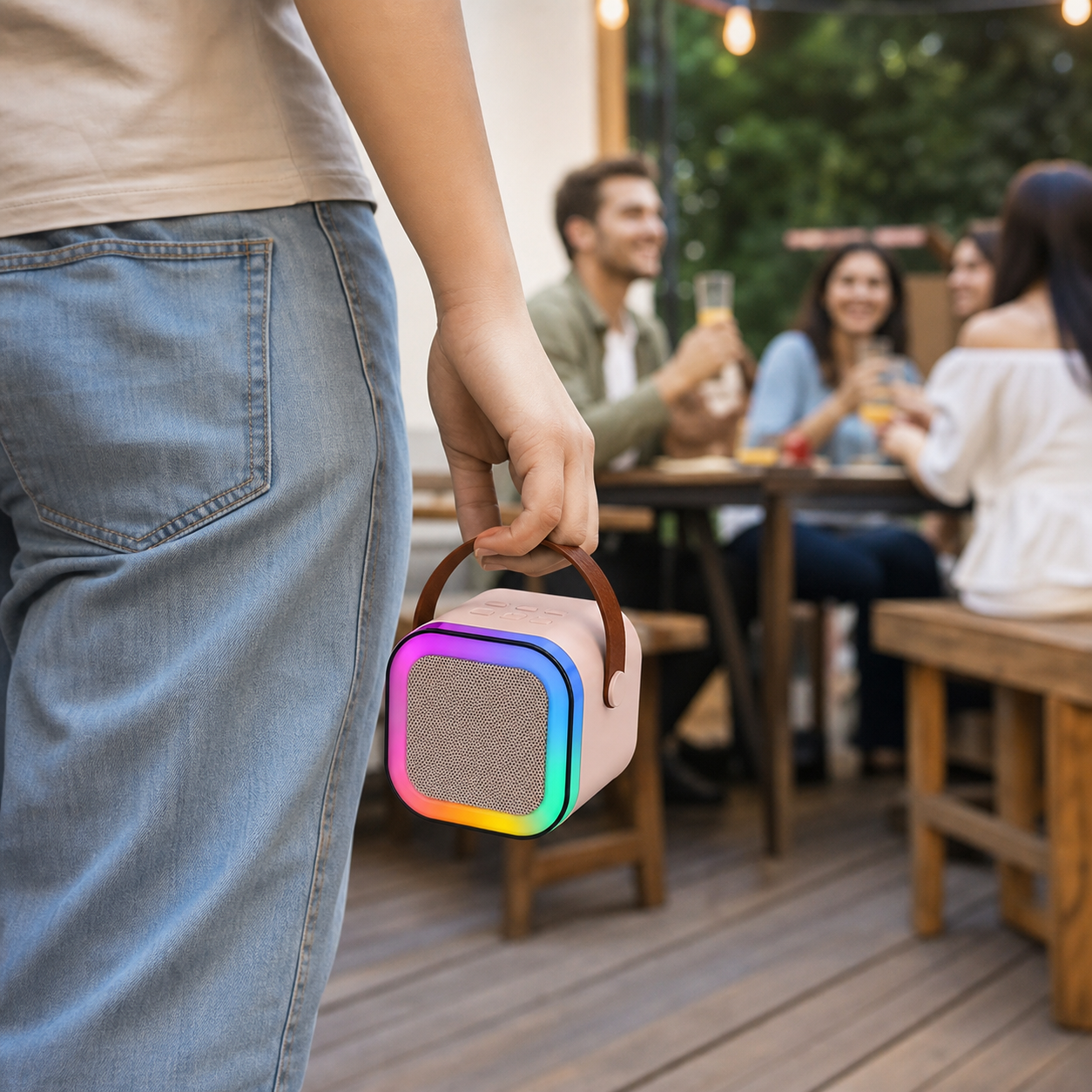 KARAOKE GO PRO® PARLANTE PORTÁTIL CON 2 MICRÓFONOS INALÁMBRICOS ¡Karaoke donde quieras!