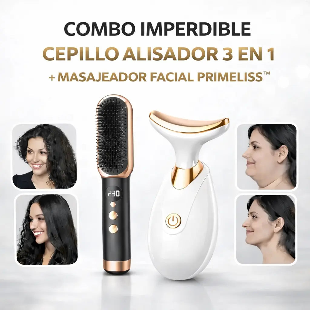 Cepillo Alisador 3 en 1 Profesional + Masajeador Facial PrimeLiss™ [ULTIMAS UNIDADES]