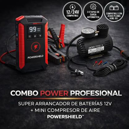 Super Arrancador de Baterías 12V + Mini Compressor de Aire PowerShield™ [ÚLTIMAS UNIDADES]