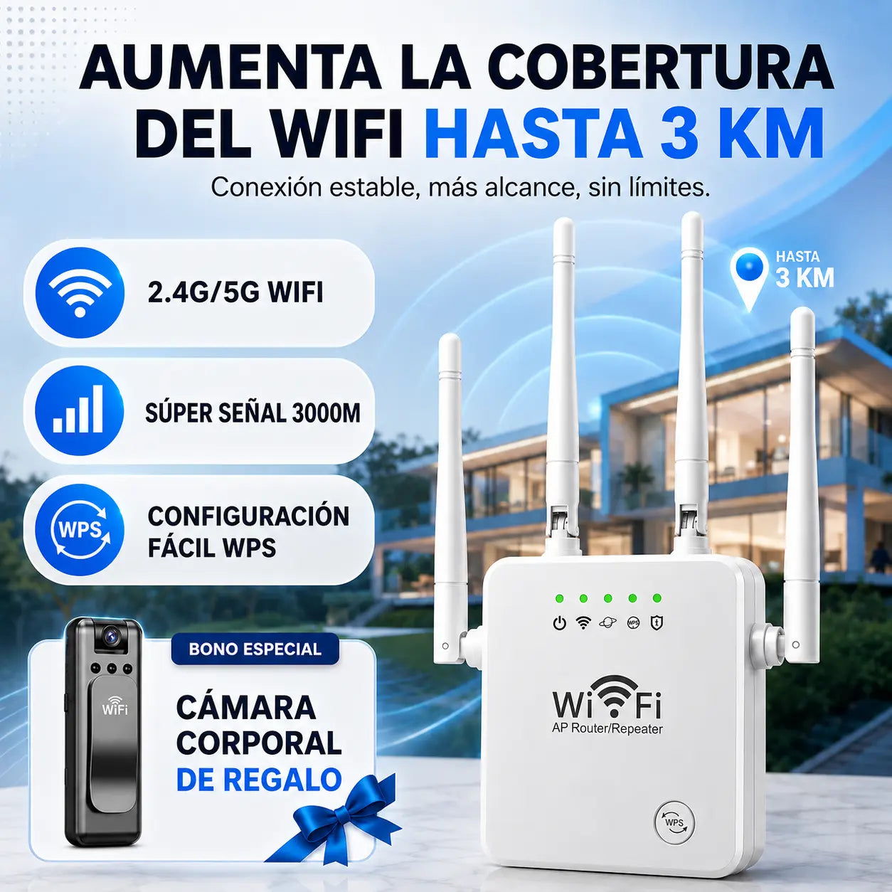 Repetidor WiFi Amplificador de Señal WIFIMAX™ + Cámara Corporal de Regalo [HASTA 3 KM DE SEÑAL] rascunho