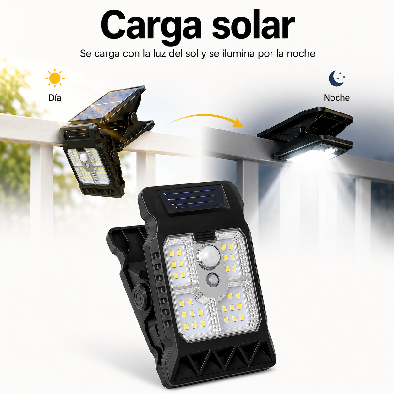 2x1 Luzes LED Clip Con Sensor y Carga Solar – Ilumina Sin Cables Ni Enchufes
