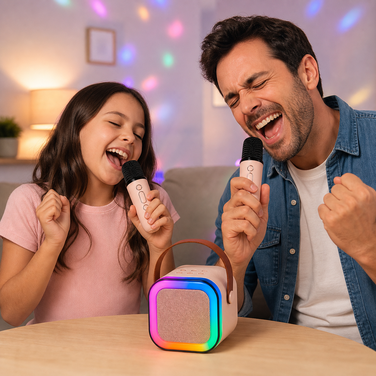 KARAOKE GO PRO® PARLANTE PORTÁTIL CON 2 MICRÓFONOS INALÁMBRICOS ¡Karaoke donde quieras!