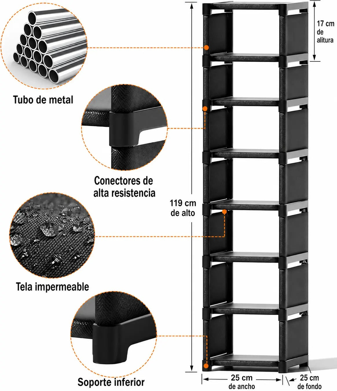 Zapatera Vertical de 7 Niveles con Cubierta