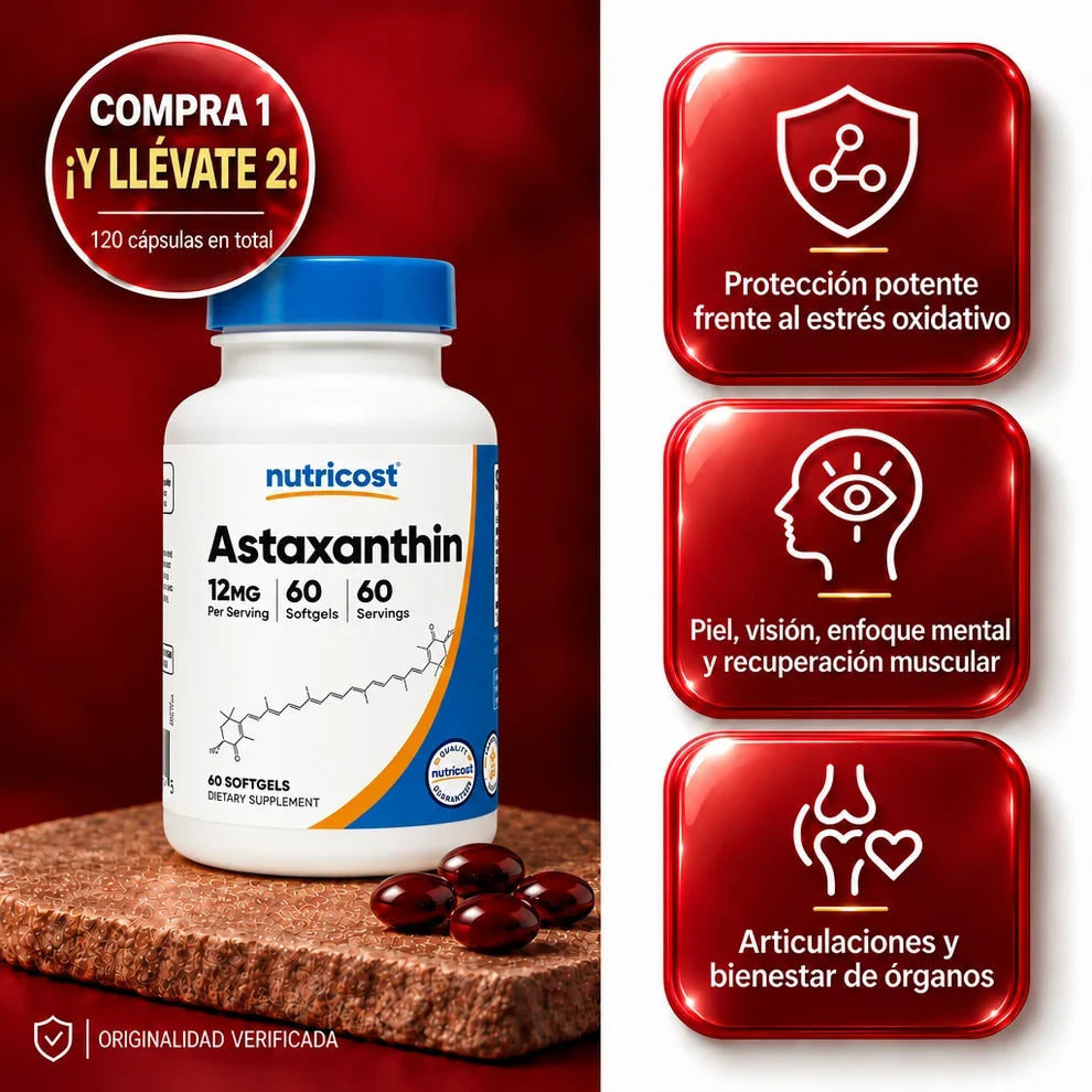 Compra 1 y Llévate 2 - Astaxantina Nutricost 60 cápsulas