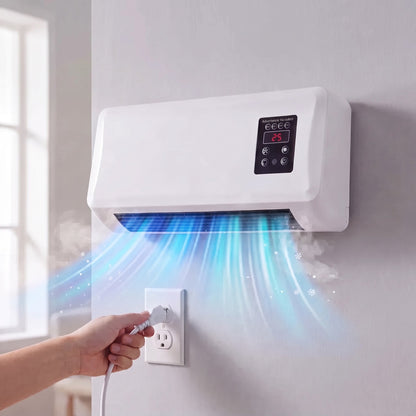 Unidad Frostly montada en la pared conectada a una toma de corriente estándar