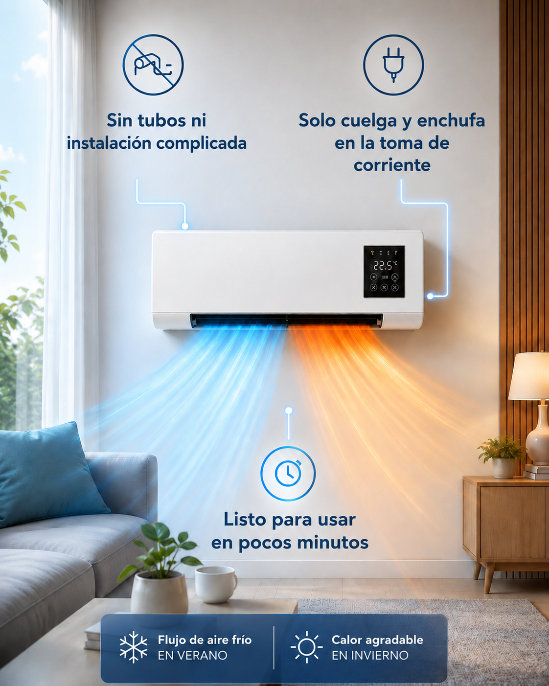 Aire acondicionado portátil de pared 2 en 1 ClimaFlow™ (frío y calor)