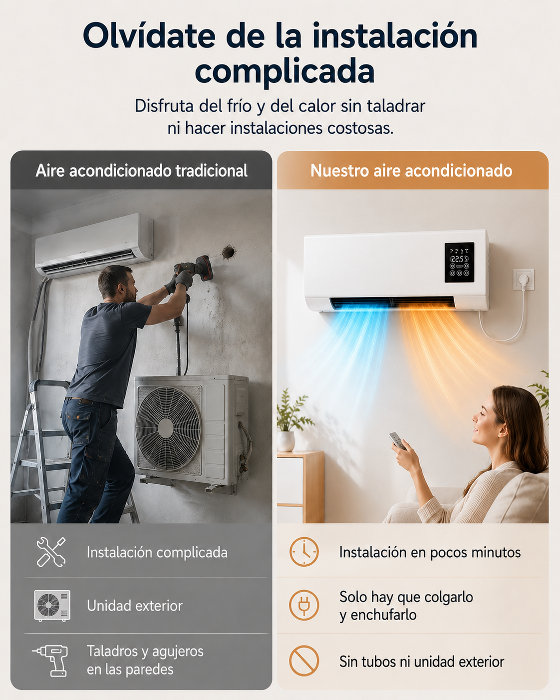 Aire acondicionado portátil de pared 2 en 1 ClimaFlow™ (frío y calor)