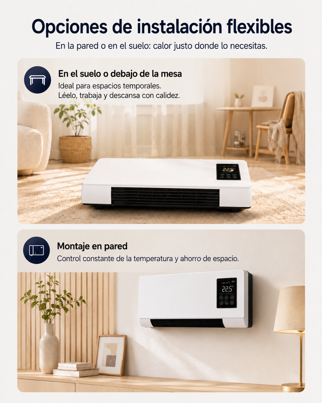 Aire acondicionado portátil de pared 2 en 1 ClimaFlow™ (frío y calor)