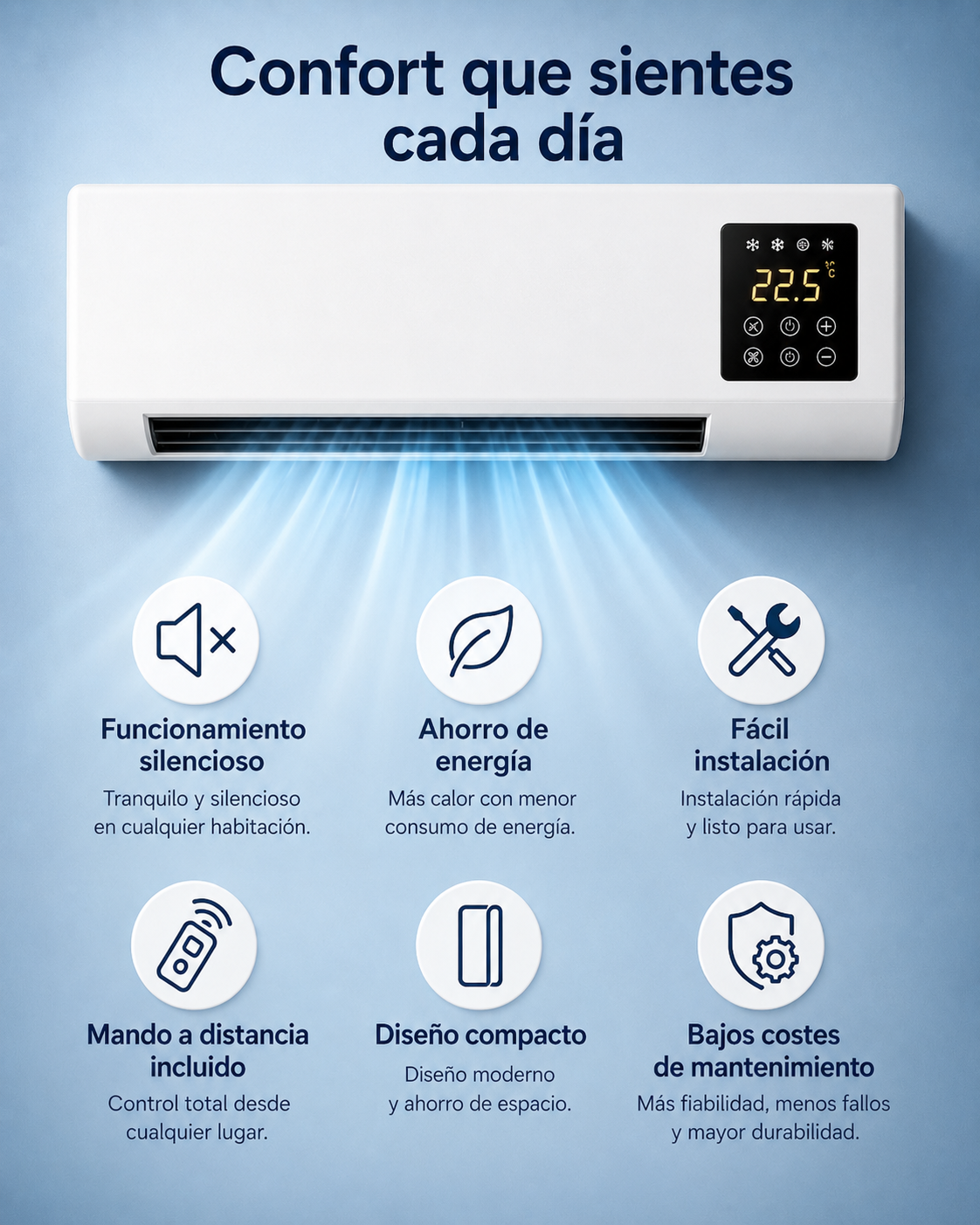 Aire acondicionado portátil de pared 2 en 1 ClimaFlow™ (frío y calor)