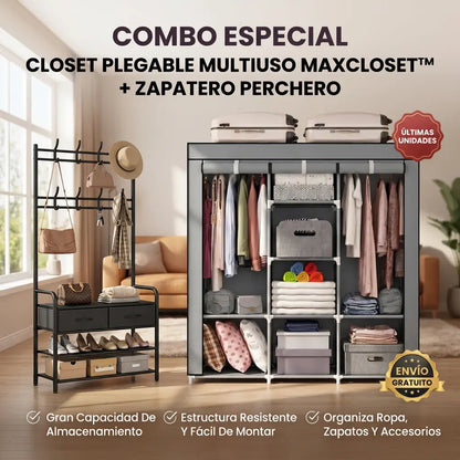 Closet Plegable Multiuso MaxCloset + Zapatero Perchero [ÚLTIMAS UNIDADES]