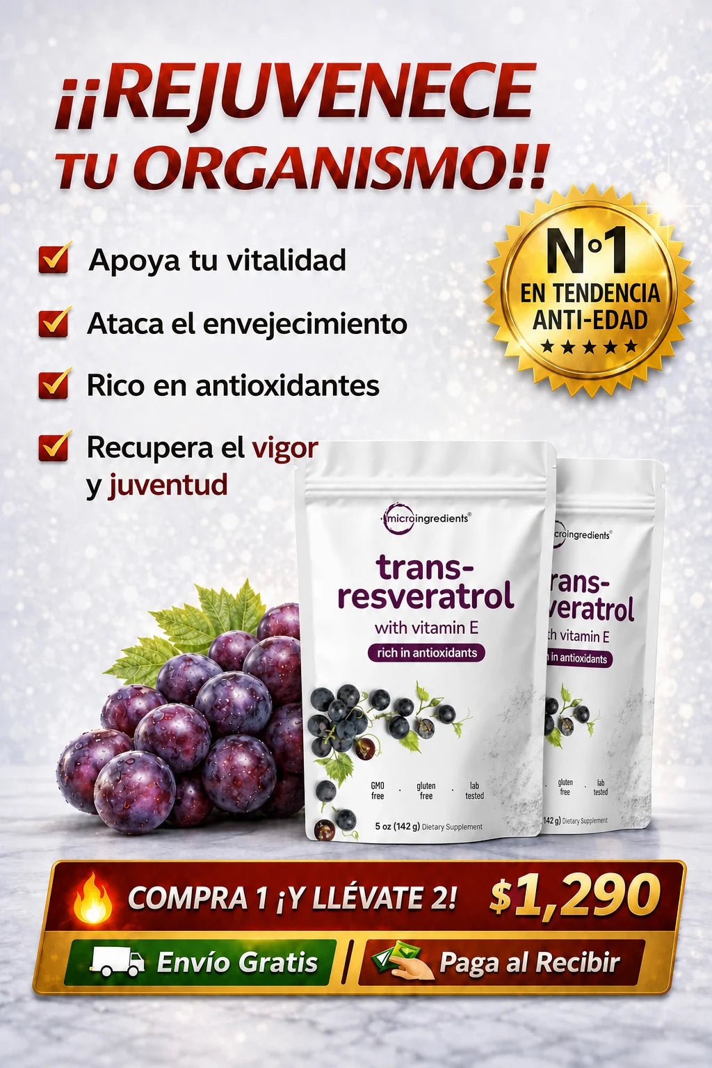 Compra 1 y Llévate 2 - Trans-Resveratrol Micro Ingredients